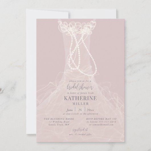 In Perlen gekleidetes Ruffelkleid-Brautparty Einladung (Vorderseite)
