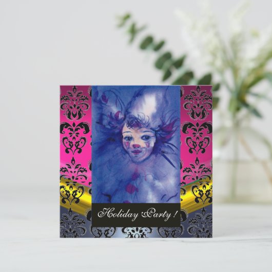 IN PINK LILA GESCHLOSSEN, SCHWARZ-DAMASK-MONOGRAMM EINLADUNG (Stehend Vorderseite)