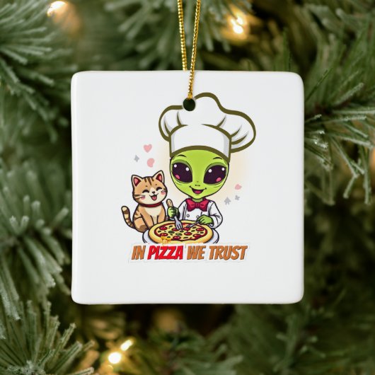 In Pizza We Trust Alien Chef Kunst Keramikornament (Baum)