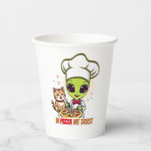 In Pizza We Trust Alien-Chef-Kunst Pappbecher (Vorderseite)