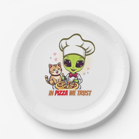 In Pizza We Trust Alien Chef Kunst Pappteller (Vorderseite)