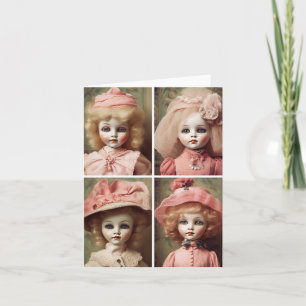In Rosa gekleidete gruselige Vintage-Puppen Collag Karte