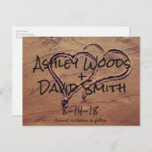 In Sand Save the Date Gezeichnet Herzen Postkarte (Vorne/Hinten)