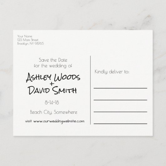 In Sand Save the Date Gezeichnet Herzen Postkarte (Rückseite)