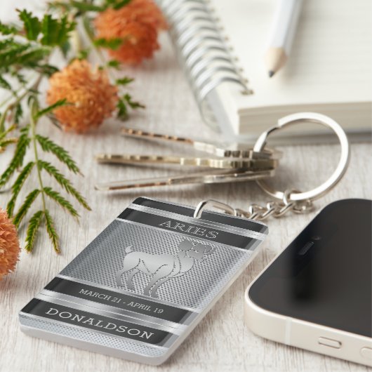 ♈ in Schwarz und SilberMesh Schlüsselanhänger (Vorderseite rechts)