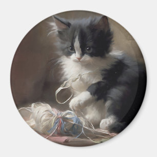 In Schwarz-Weiß-Kitten verworren Magnet