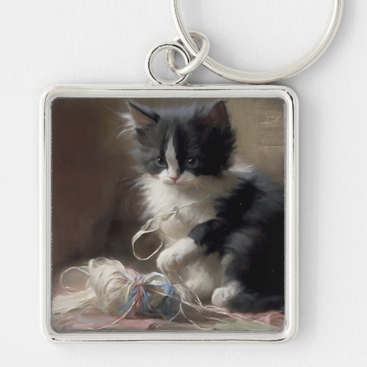 In Schwarz-Weiß-Kitten verworren Schlüsselanhänger (Vorne)