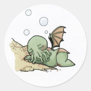 In seinem Haus bei R'lyeh wartet totes Cthulhu das Runder Aufkleber