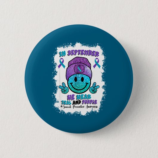 In September We Wear Teal Purple Ribbon Suicide Pr Button (Vorderseite)