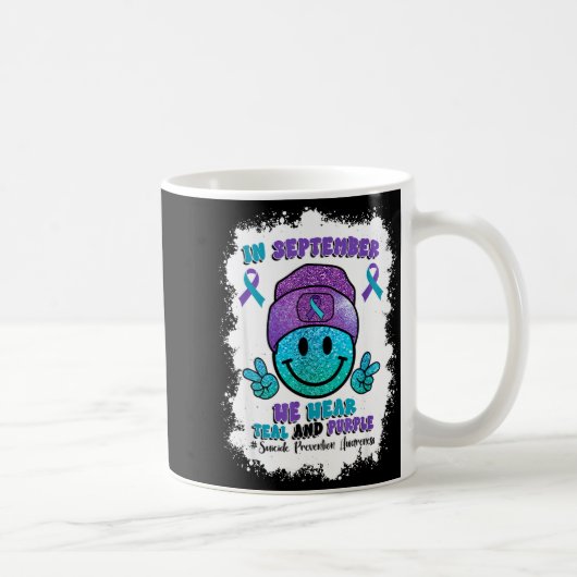 In September We Wear Teal Purple Ribbon Suicide Pr Kaffeetasse (Rechts)