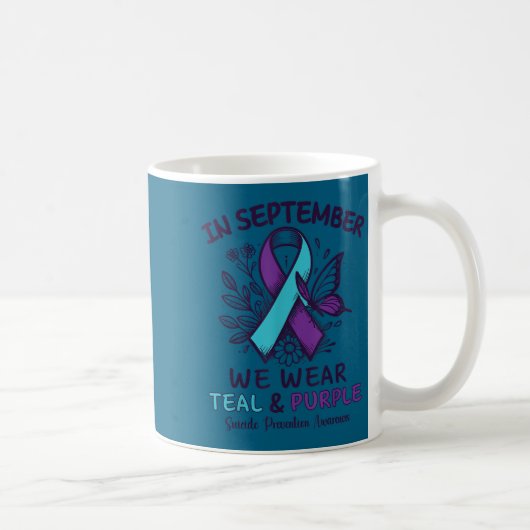 In September We Wear Teal Purple Ribbon Suicide Pr Kaffeetasse (Rechts)