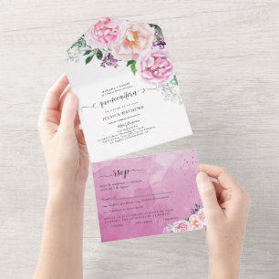 in Spanisch, Elegantes Fuchsia, Heißes Rosa Quince All In One Einladung