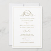 In Spanish, Champagne Elegant Monogram Wedding  Einladung (Vorderseite)