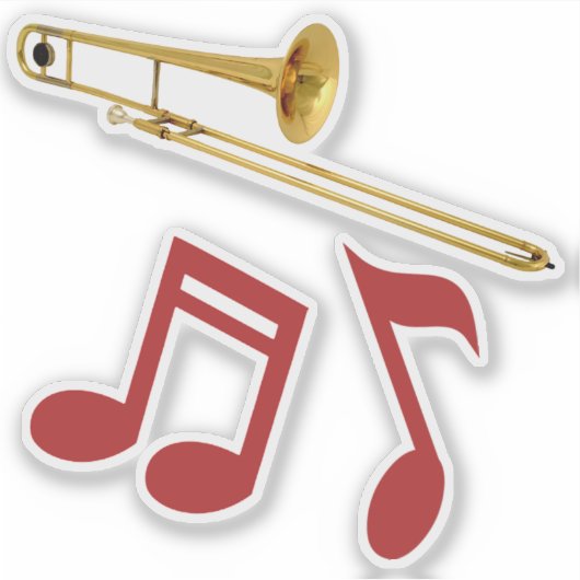 In Stimmung Trombone und Musiknoten Aufkleber (Vorderseite)