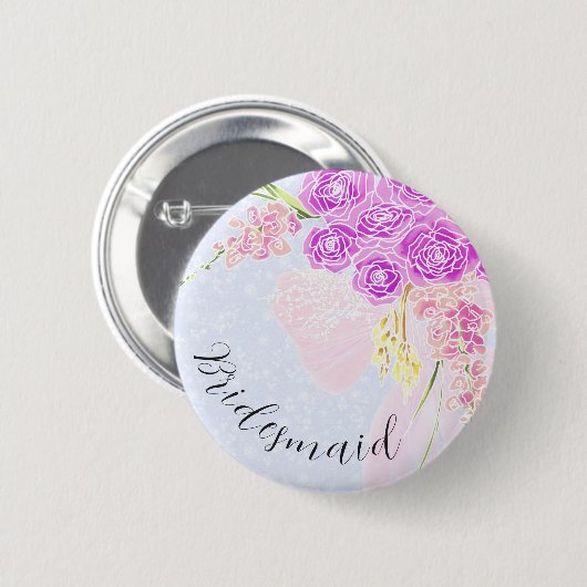 In The Blue-Sweet Pink Bow Bouquet-Brautjungfer Button (Vorne & Hinten)