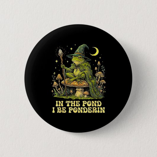 In The Nd I Be Nderin Lustiger Weiser Frosch Zaube Button (Vorderseite)