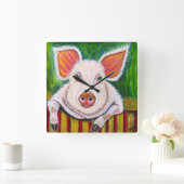 In the Pig Pen Quadratische Wanduhr (Zuhause)