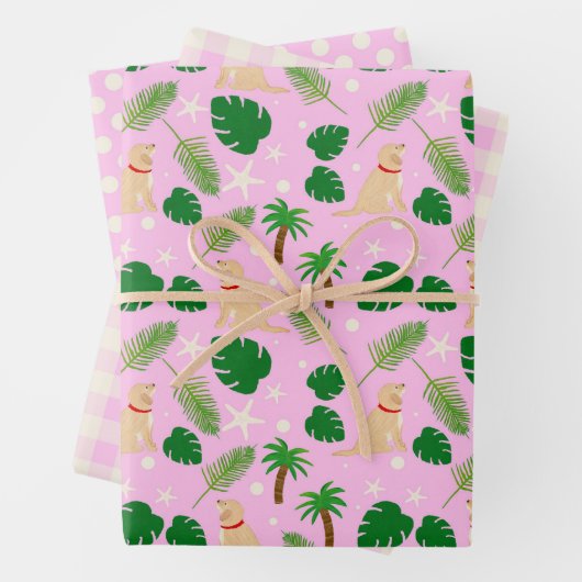In the Pink Tropical Pups Gift Wrap Set of 3 Geschenkpapier Set (Beispiel)