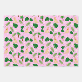 In the Pink Tropical Pups Gift Wrap Set of 3 Geschenkpapier Set