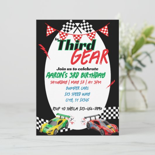 In Third Gear, Racing 3rd Birthday Einladung (Stehend Vorderseite)