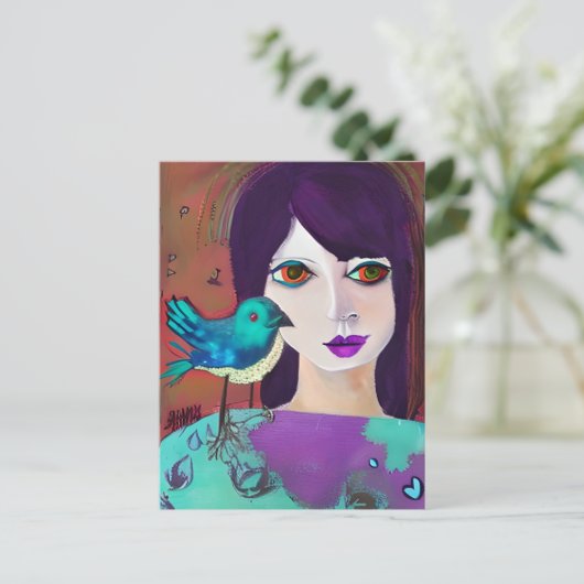 In Touch mit einem Freund behalten | Mädchen und V Postkarte (Stehend Vorderseite)