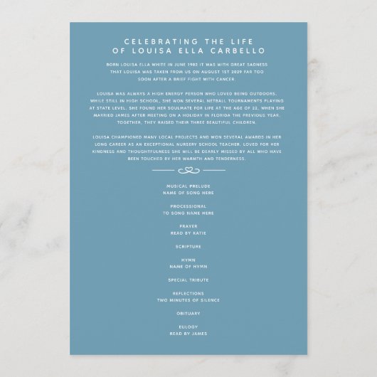 In unseren Herzen Begräbnisprogramm weiß und blau Programm (Rückseite)