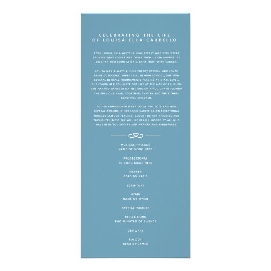 In unseren Herzen Begräbnisprogramm weiß und blau Werbekarte (Vorne)