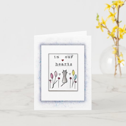 In unseren Herzen, Cat Memorial, Sympathy Card Karte (Gelbe Blume)