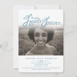 In unseren Herzen Foto Beerdigung blau lädt ein Einladung