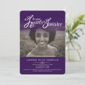 In unseren Herzen Foto Beerdigung lila Einladungen (Stehend Vorderseite)