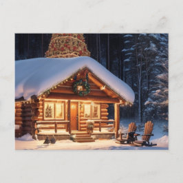 In unserer Holzhütte ist Schnee. Feiertagspostkarte