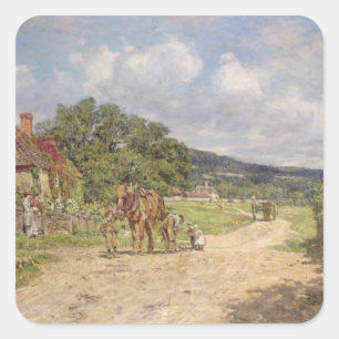 In Village Scene Quadratischer Aufkleber