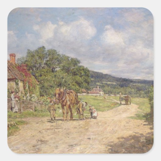 In Village Scene Quadratischer Aufkleber (Vorderseite)