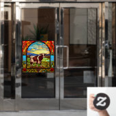 in Weideland Stehende landwirtschaftliche Kuh, in Fensteraufkleber (Büro Tür)