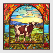 in Weideland Stehende landwirtschaftliche Kuh, in  Fensteraufkleber (Blatt)