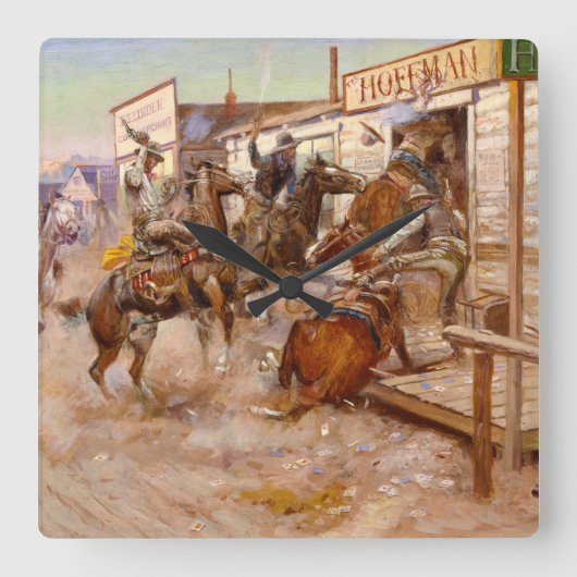 In Without Knocking, 1909 by Charles M Russell Quadratische Wanduhr (Vorderseite)