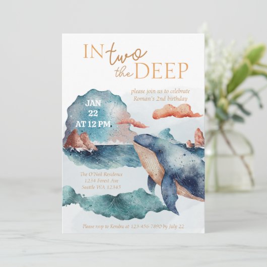 In zwei der tiefen Ozeane Whale am zweiten Geburts Einladung (Stehend Vorderseite)