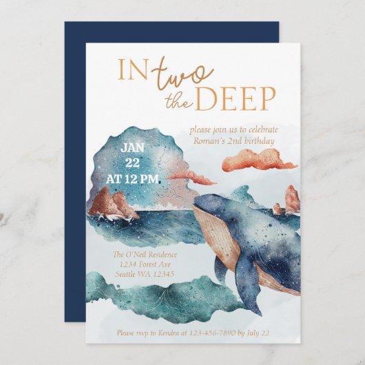 In zwei der tiefen Ozeane Whale am zweiten Geburts Einladung (Vorne/Hinten)