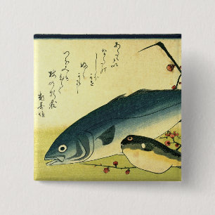 Inada & Fugu - Hiroshige's japanische Fischdrucker Button