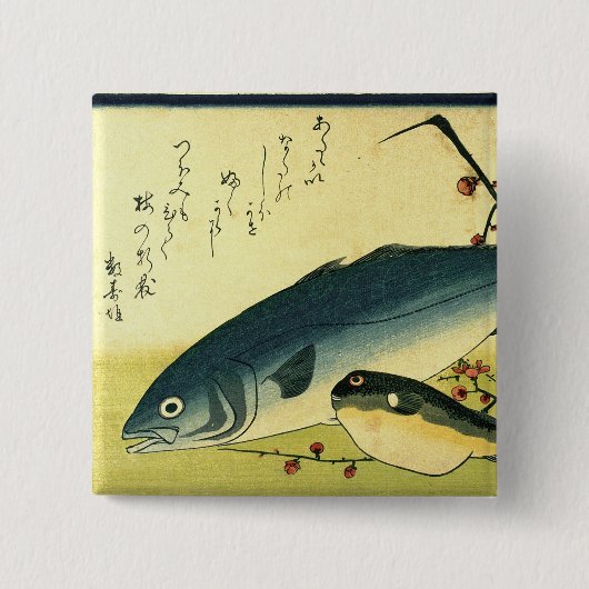 Inada & Fugu - Hiroshige's japanische Fischdrucker Button (Vorderseite)