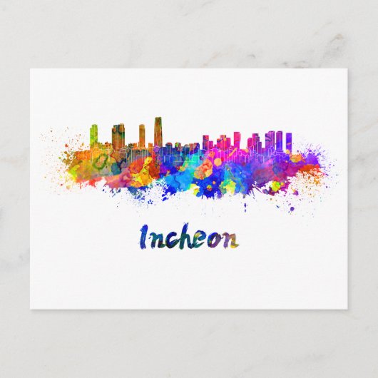 Incheon skyline im Watercolor Postkarte (Vorderseite)