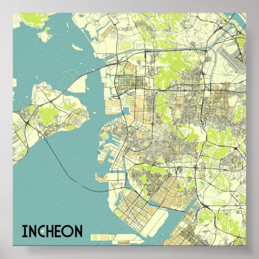 Incheon, Südkorea-Karte Poster (Vorne)