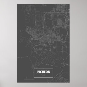 Incheon, Südkorea (weiß auf Schwarzem) Poster