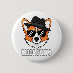 Incorgnito Stealthy Corgi in Shades Button