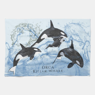 Incredible Black and White Watercolor Orcas Geschirrtuch