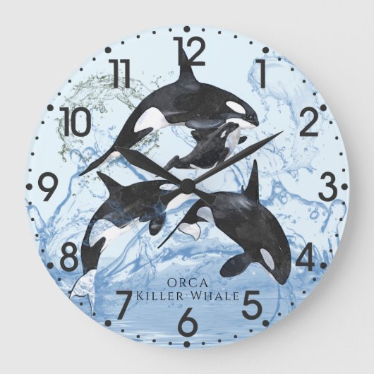 Incredible Black and White Watercolor Orcas Große Wanduhr (Vorderseite)