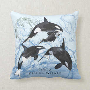 Incredible Black and White Watercolor Orcas Kissen