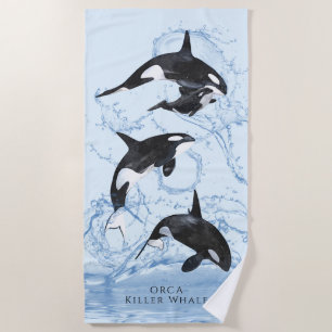 Incredible Black and White Watercolor Orcas Strandtuch