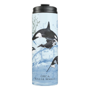 Incredible Black and White Watercolor Orcas Thermosbecher