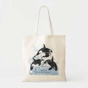 Incredible Black and White Watercolor Orcas Tragetasche